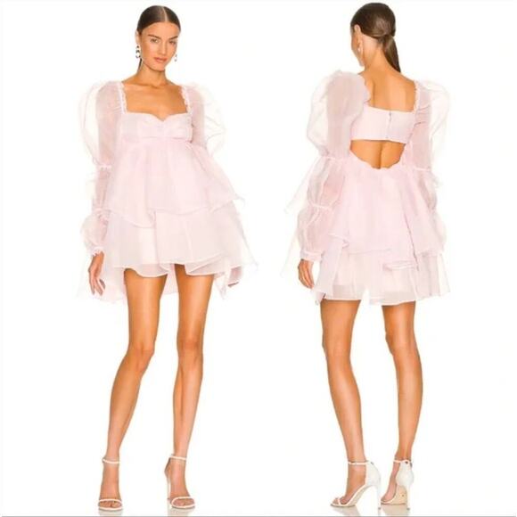 selkie Dresses & Skirts - Selkie Ballerina Pink Long Sleeve Tiered Chiffon Puff Mini Moonlight Dress